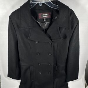 Stephanie Mathews Overcoat Womens Large Black Double Breasted Long Wool Long